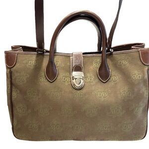 DOONEY & BOURKE Donegal DB Crest Leather Double Handles Green Canvas Tote Bag